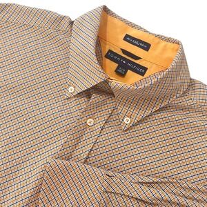 Tommy Hilfiger Mens Shirt XL Orange Check 80s 2-Ply Fabric Button Up Fall Colors